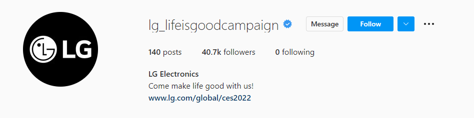 instagram bio ideas from lg_lifeisgoodcampaign