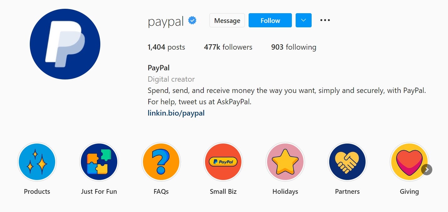 instagram bio of paypal