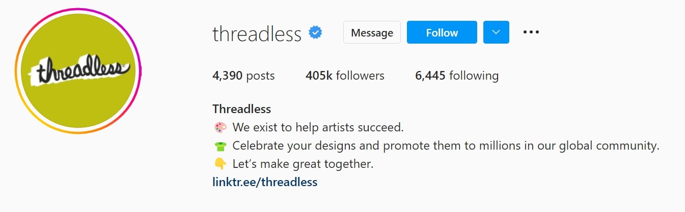 Instagram Bio Ideas for Business - bio of threadless